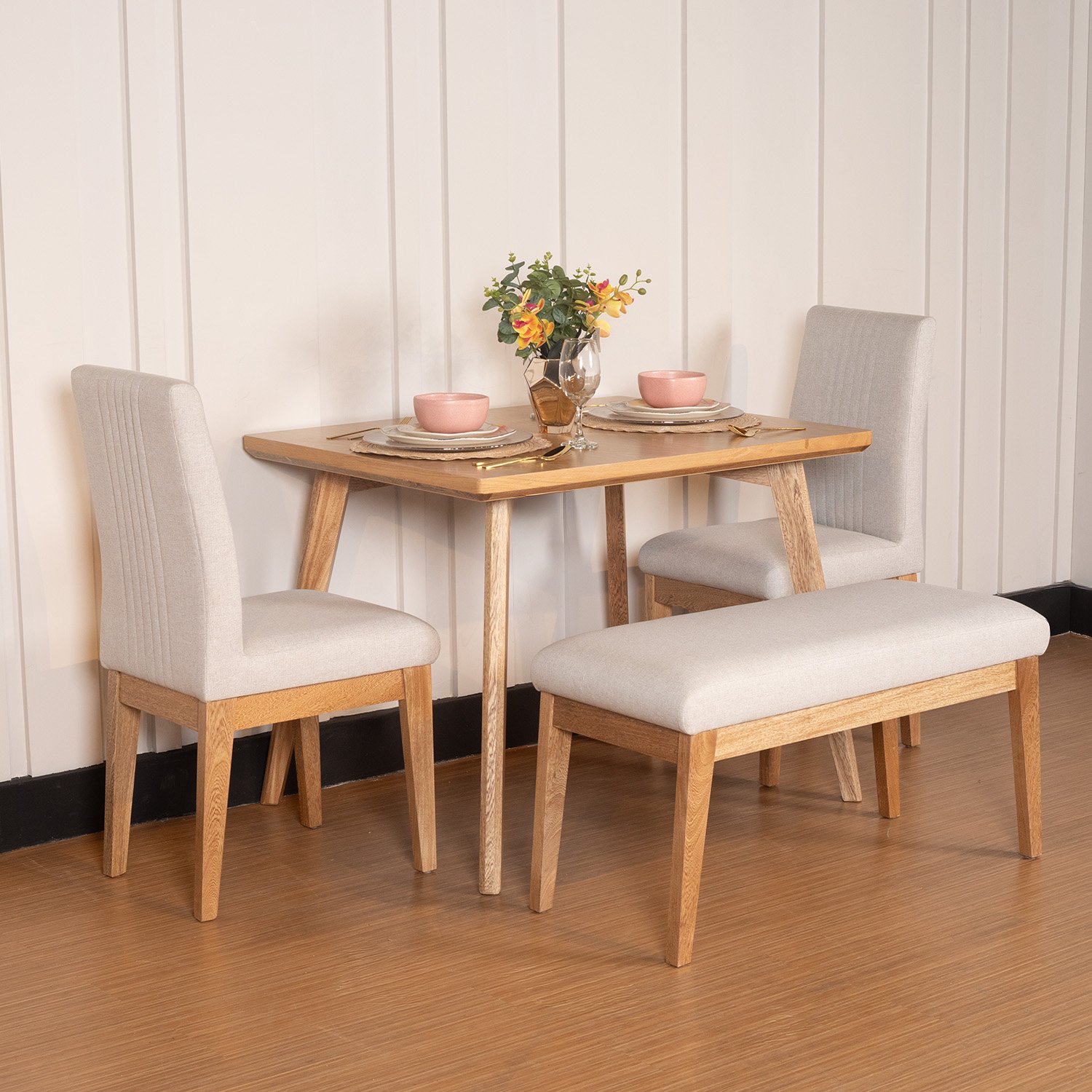 COMEDOR XION 4 PUESTOS NATURAL ( 2 SILLAS Y BUTACO)