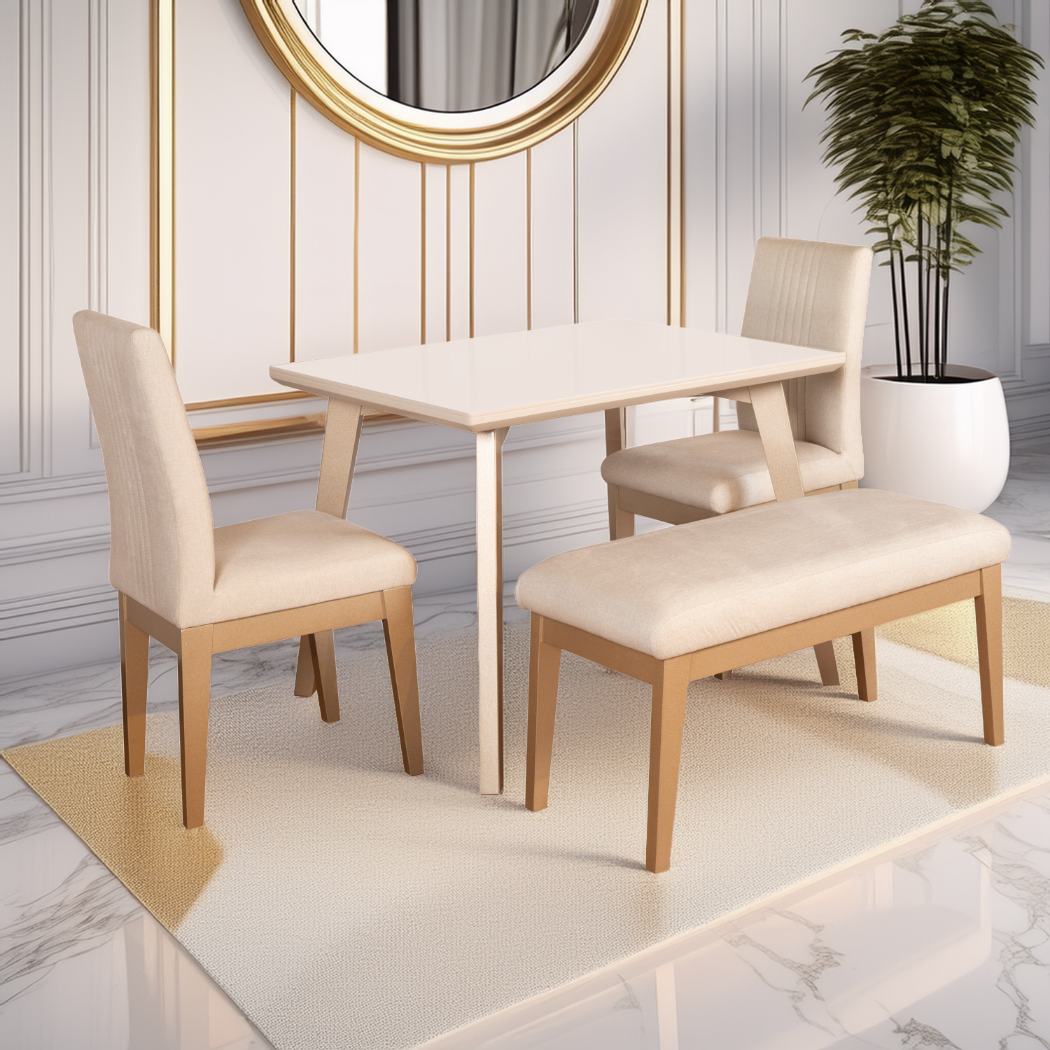 COMEDOR XION 4 PUESTOS CHAMPAGNE ( 2 SILLAS Y BUTACO)